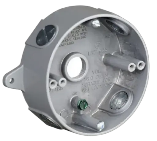 [RB-7]  4" Round WP Outlet Box 5- 3/4" Hole w/ Cover & Gasket