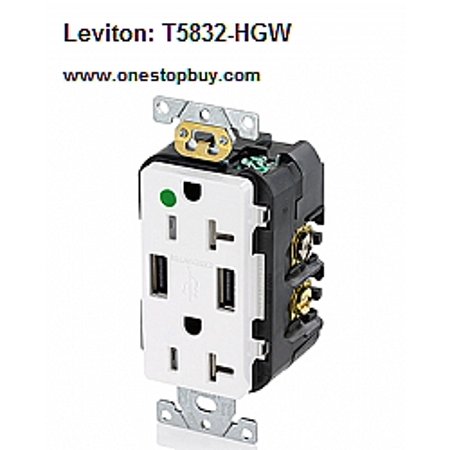 [T5832-HGW] Tamper-Resistant Hospital Grade USB Receptacle, 20 Amp, 125 Volt