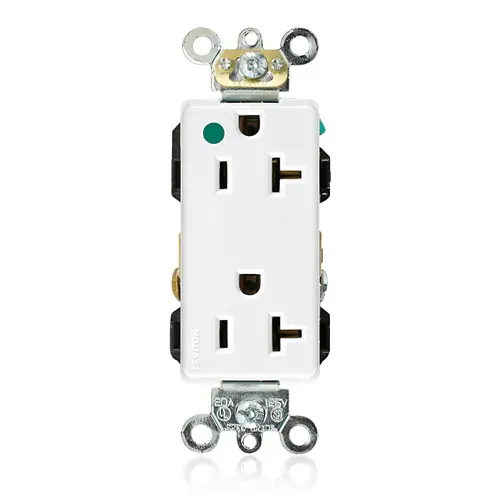 [16362-HGW] Leviton 16362-HGW Hospital Grade Duplex Decora Receptacle  NEMA 5-20R  125V  20A  White