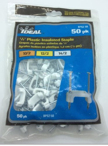 [BPS2-50] 1/2" Plastic Insulated Staples, Bag of 50