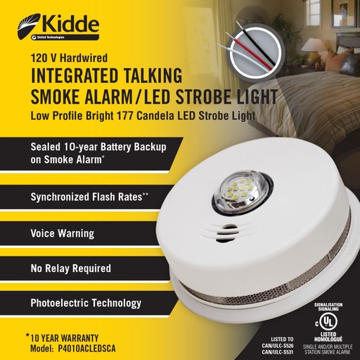 [P4010ACLEDSCA] Kidde Combination Smoke & Carbon Monoxide Alarm 120V Wired 2in1