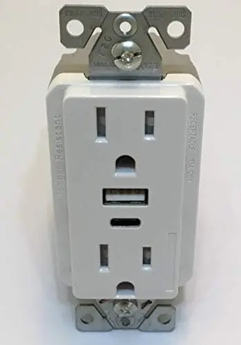 [TRUSBAC15BK] Eaton/Cooper TRUSBAC15BK-BOX USB A&C Charger w/Duplex Receptacle