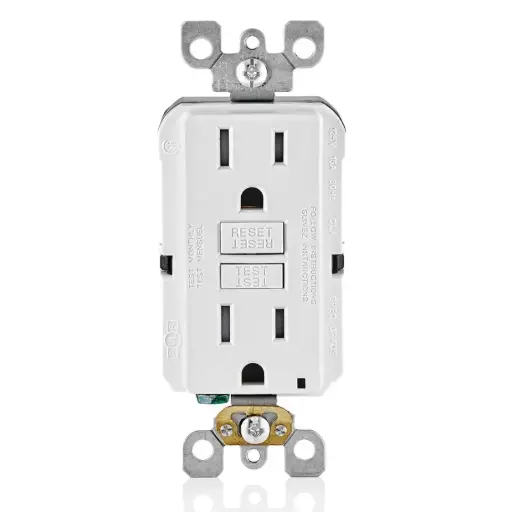 [802-GFTR1-WBK] GFTR1-WBK Self-Test Self-Grounding Tamper-Resistant GFCI Receptacle, 125 VAC, 15 A, 2 Poles, 3 Wires, White