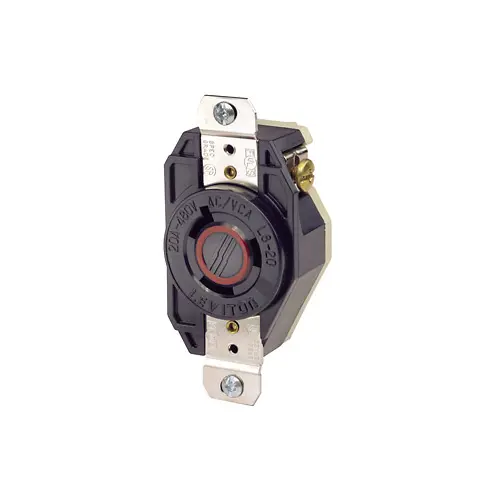 [2340] Leviton 2340 20 Amp, 480 Volt, NEMA L8-20R, 2-Pole 3 Wire Flush Mounting Locking Receptacle Industrial Grade Grounding Black 