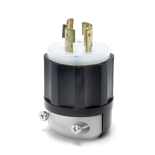 [2411] Leviton Locking Plug, 20 Amp, 125/250 Volt, Industrial Grade, Black & White