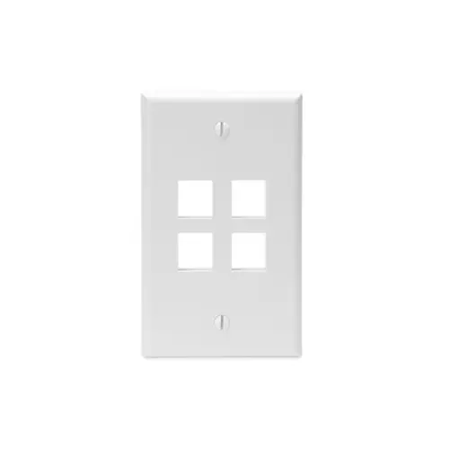 [41080-4WP] Leviton Single-Gang QUICKPORT™ Wallplate, 4-Port, White