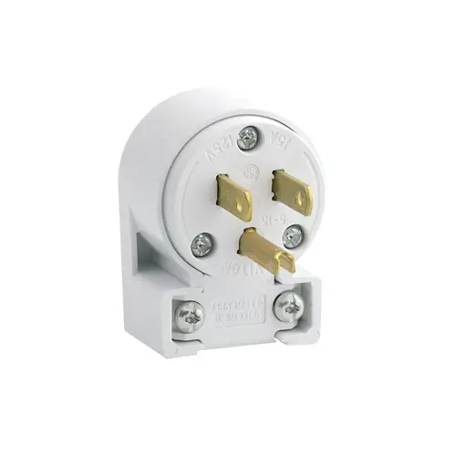 [515AN] Leviton 15 Amp, 125 Volt, NEMA 5-15P, 2-Pole, 3-Wire Grounding Angle Plug, Straight Blade, Commercial Grade, White