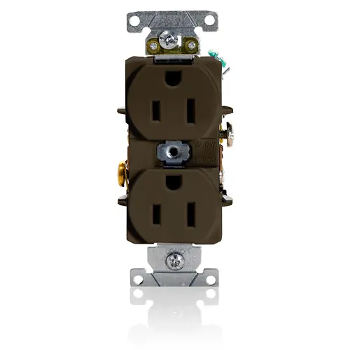 [5262] Leviton 15-Amp, 125 Volt, Industrial Heavy Duty Grade, Duplex Receptacle, Straight Blade, Self Grounding, Contractor Pack, 5262, Brown