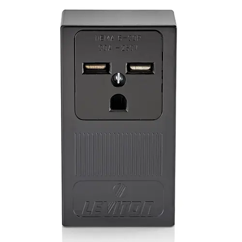 [5376-P00] Leviton 30 Amp, 250 Volt, 2P, 3W, Surface Mtg Receptacle, Straight Blade, Industrial Grade, Grounding, Black