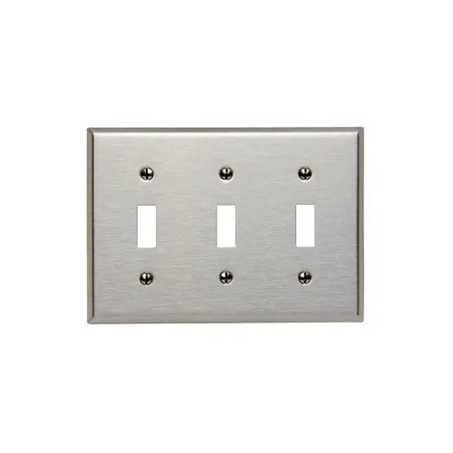 [84011-40] Leviton 3-Gang Toggle Switch Wallplate, Standard Size, Non-Magnetic Stainless Steel, Brushed Finish 84011-40