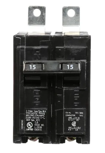 [B215H] Siemens B215H 15A 2-Pole 22kA Bolt-On Circuit Breaker