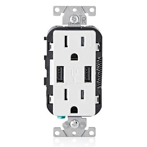 [T5632-W] Leviton 3.6A USB Type-A/Type-A Wall Outlet Charger with 15A Tamper-Resistant Receptacles